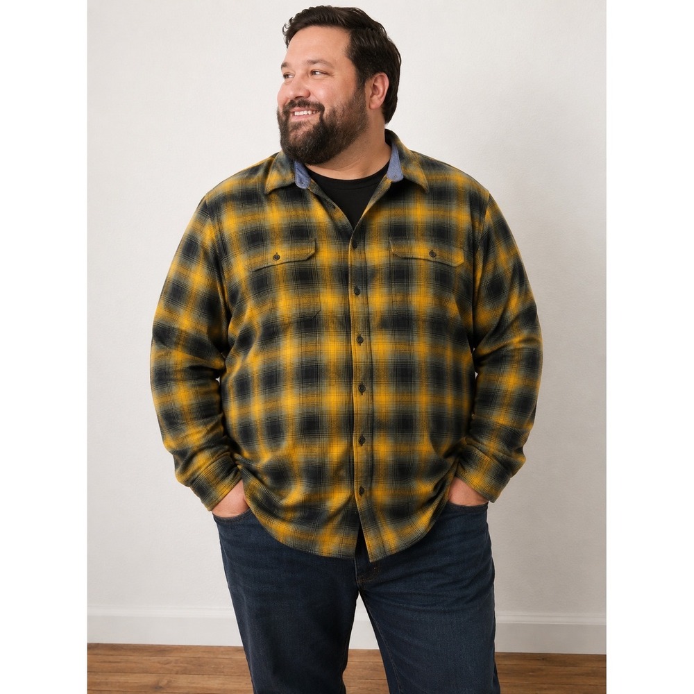 Levis Relaxed Fit Plaid Flannel Shirt Mens 4XL‎ Yellow Navy Blue LS Cotton Cain